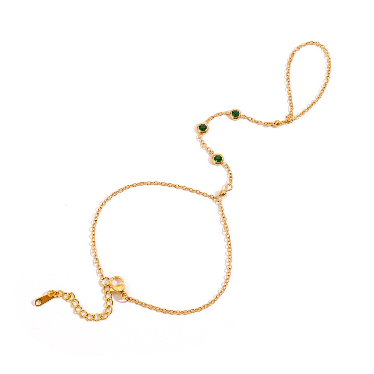 18K Gold Waterproof Emerald Gem Hand Chain Bracelet