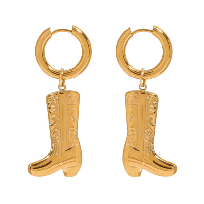 18K Gold Cowboy Boots Huggie Earrings With Charm