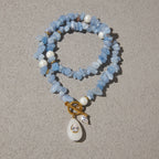 18K Gold Island Charm Natural Stone Beaded Necklace
