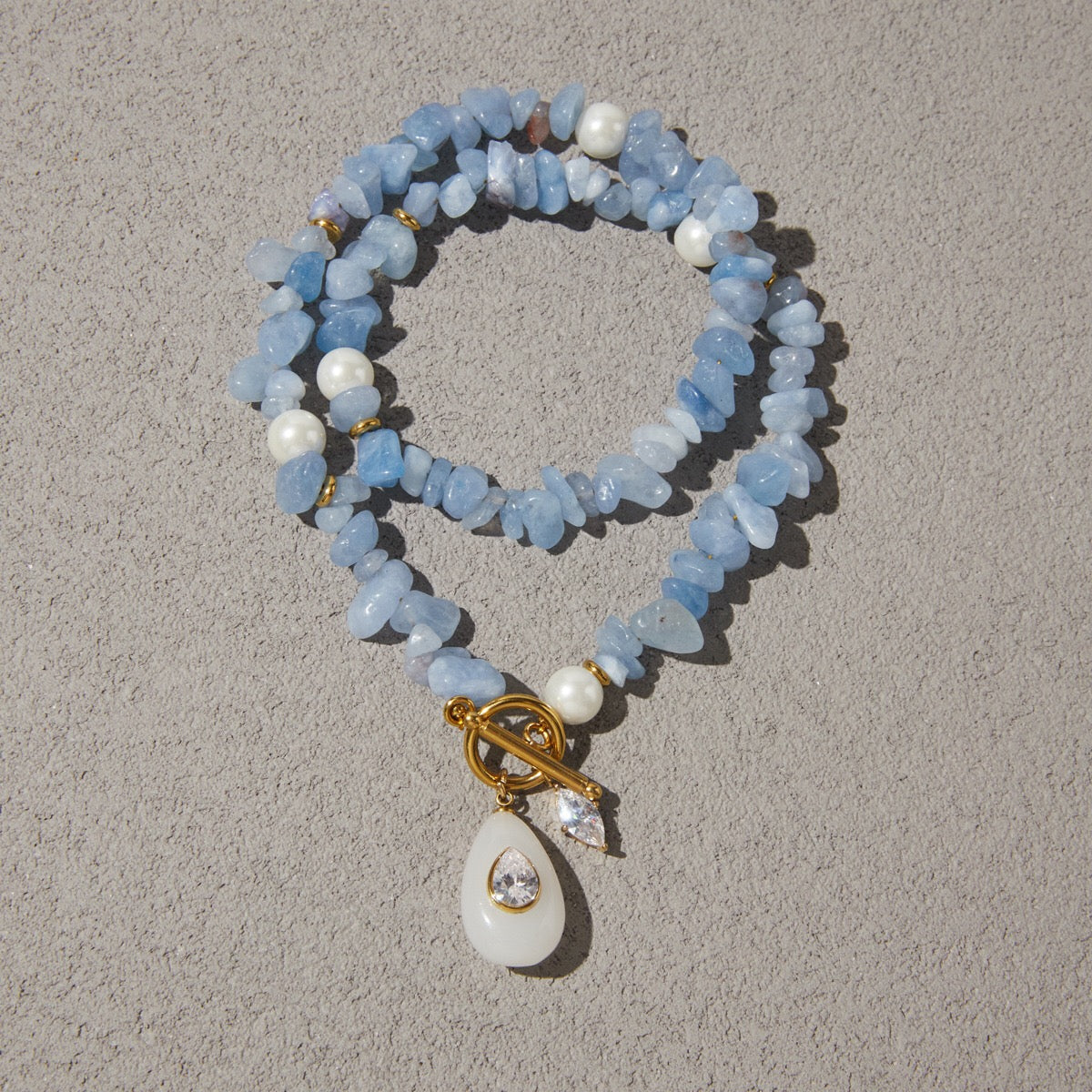 18K Gold Island Charm Natural Stone Beaded Necklace