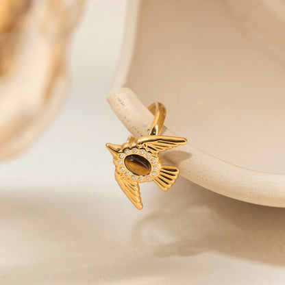 18K Gold Free Spirit Tiger Eye Bird Ring
