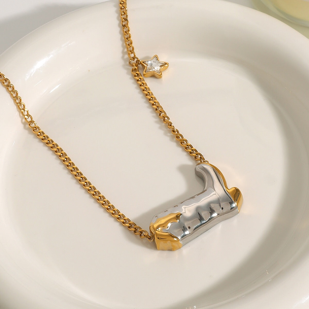 18K Gold and Silver Two Tone Rodeo Star Cowboy Boot Stud Dangle Earrings