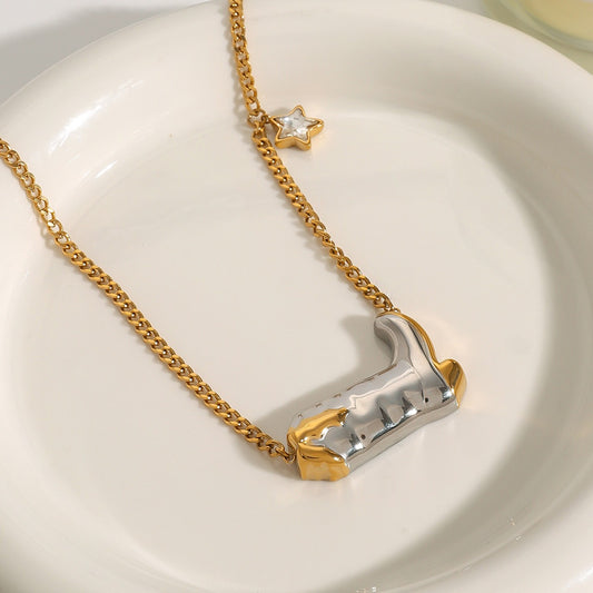 18K Gold and Silver Two Tone Rodeo Star Cowboy Boot Western Pendant Necklace