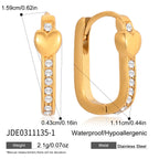 18K Gold Iced Frame Heart Small Rectangle Hoop Huggie Earrings