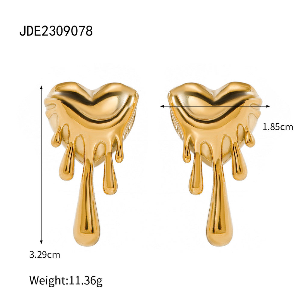 18K Gold Melting Heart Statement Stud Earrings