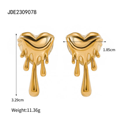 18K Gold Melting Heart Statement Stud Earrings