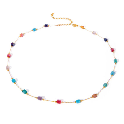 18K Gold Color Candy Beaded Chain Necklace