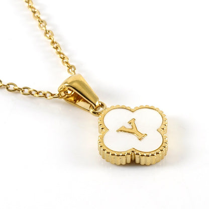 18K Gold Initial Clover Pendant Necklace