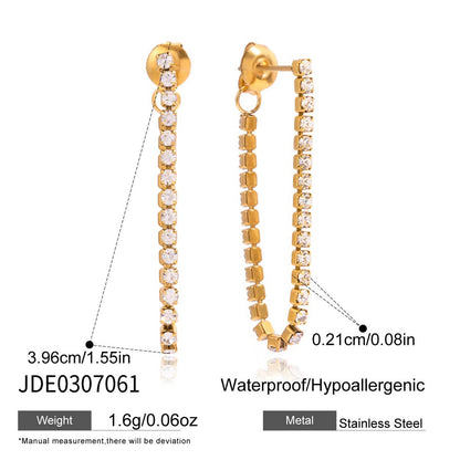 18K Gold Glimmer Dainty Tennis Chain Dangle Drop Earrings