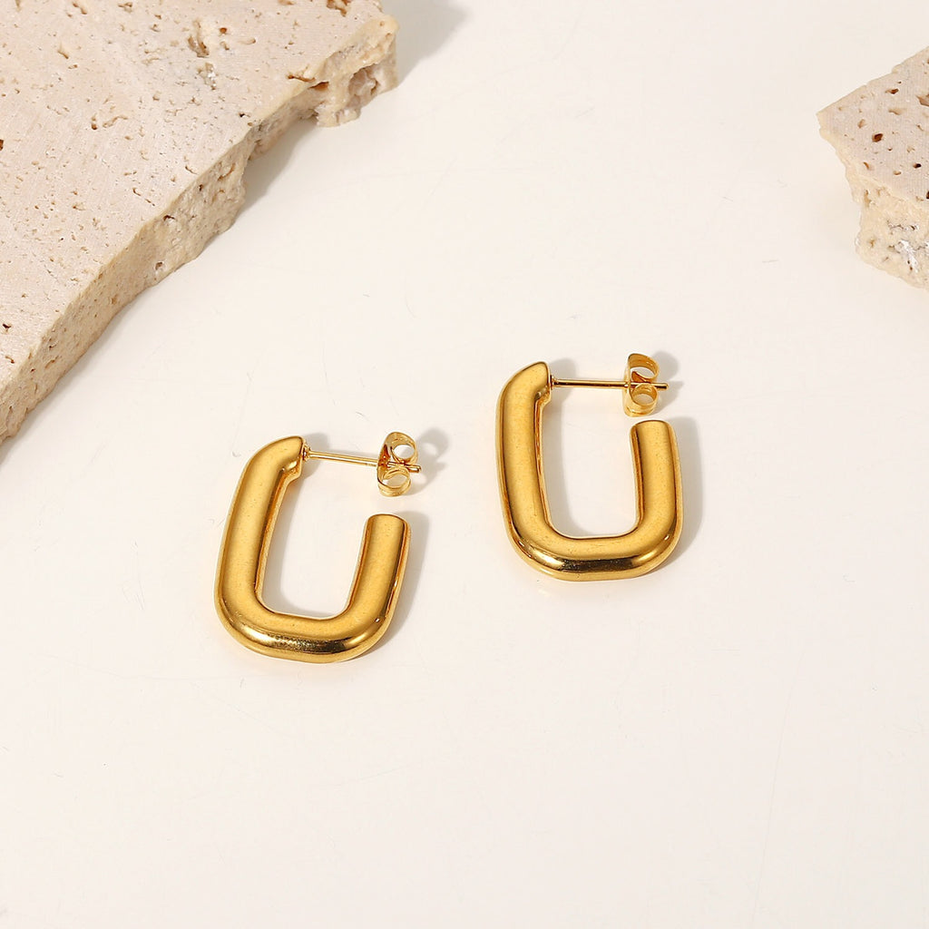 18K Gold U Shape Hoop Huggie Earrings
