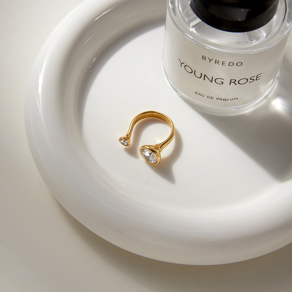 18K Gold Radiant Bezel Cocktail Statement Cuff Ring