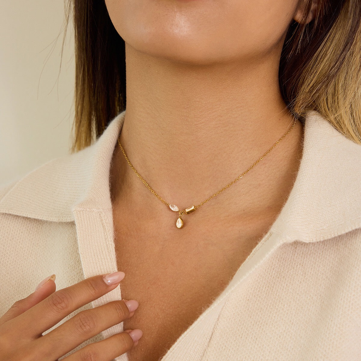 18K Gold Cherish Minimalist Bezel Dainty CZ Necklace