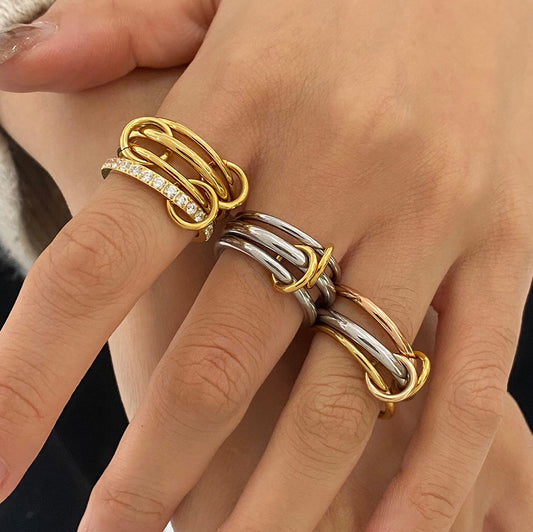 18K Gold and Silver Two Tone Connected Multi Layers Spinelli Stacking Rings