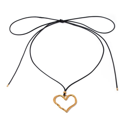 18K Gold Heart Statement  Pendant Rope Necklace