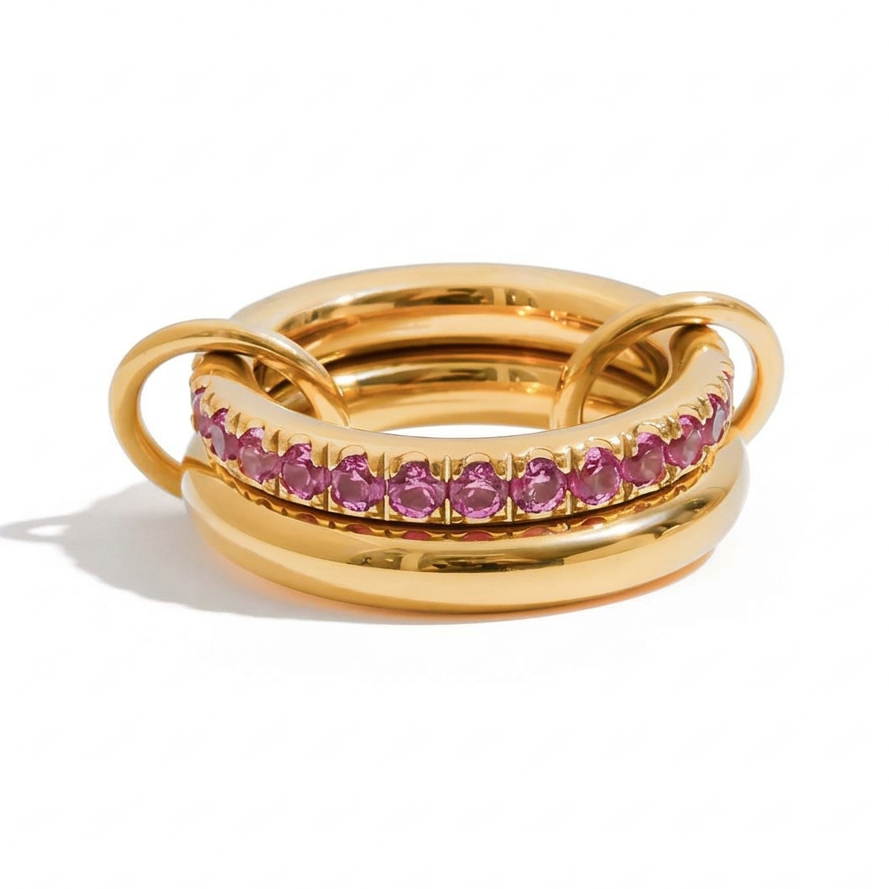 18K Gold Double Link Spinelli Connected Stacking Pave Eternity Ring