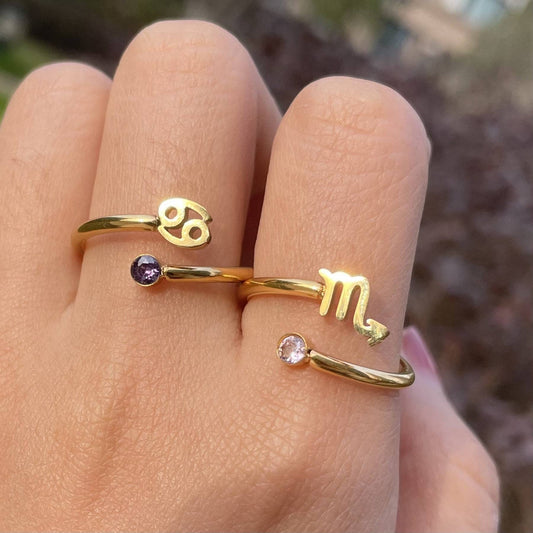 18K Gold Zodiac Birthstone Ring