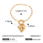 18K Gold Pearl Heart Paperclip Chain Charm Bracelet