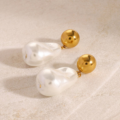 18K Gold Heiress Pearl Stud Dangle Earrings