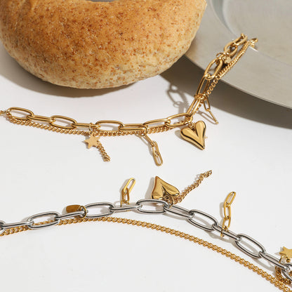 18K Gold Heart Charm Paperclip Chain Bracelet