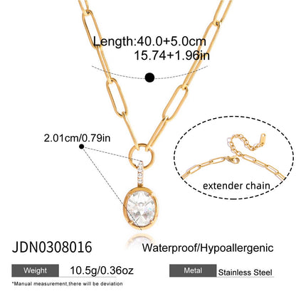 18K Gold Minimal Glow CZ Pendant Paperclip Beaded Chain Layered Necklace Set