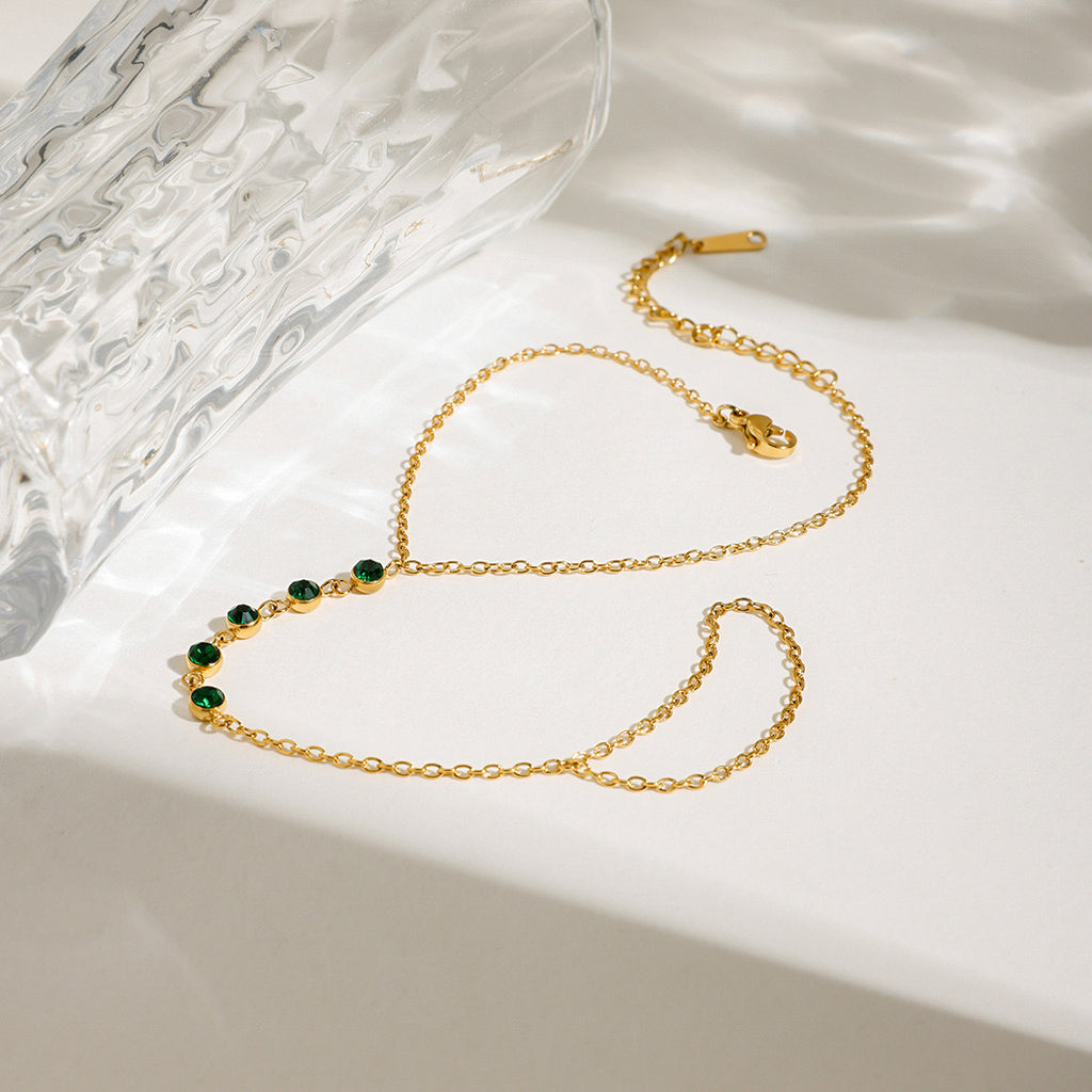 18K Gold Waterproof Emerald Bejeweled Hand Chain Bracelet