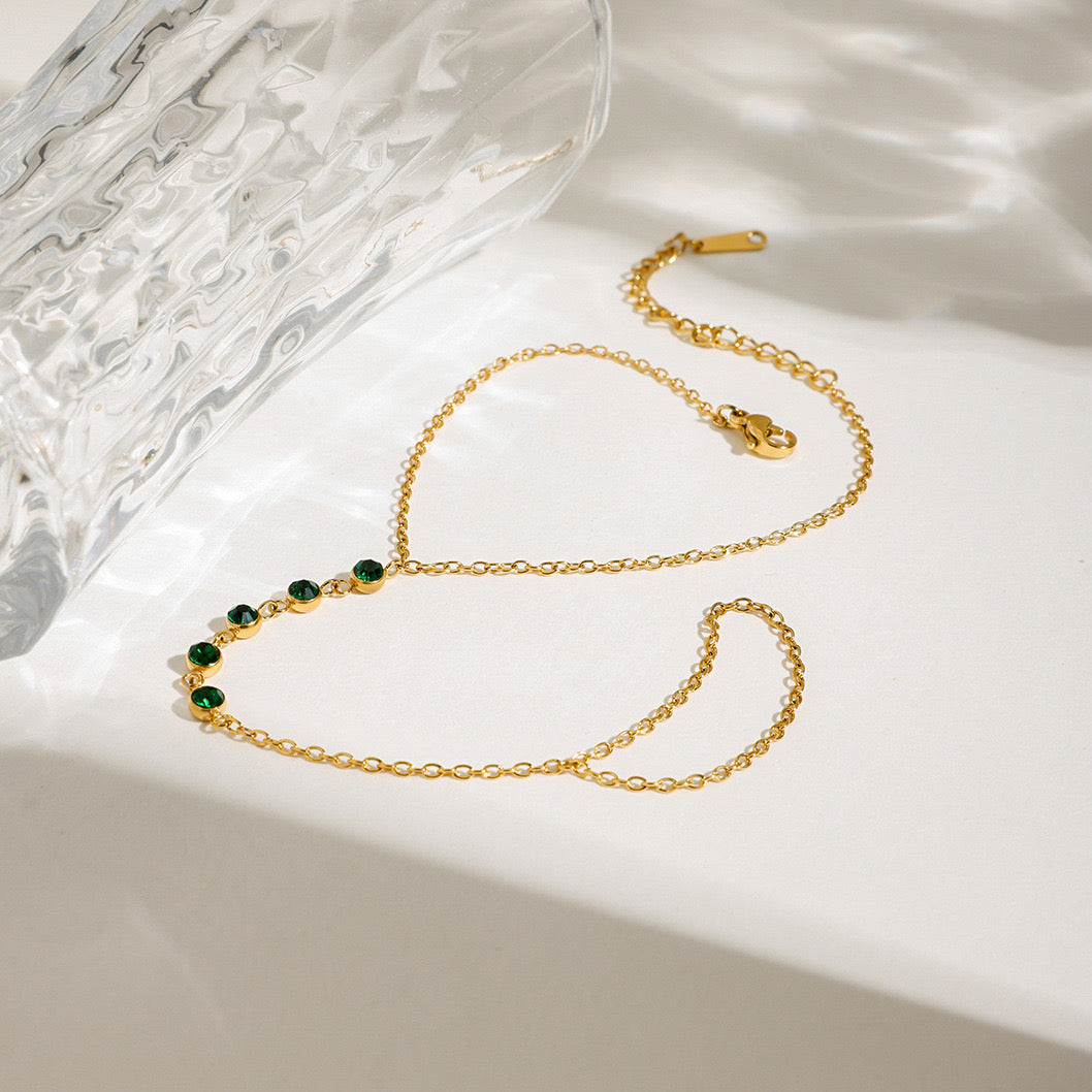 18K Gold Waterproof Emerald Bejeweled Hand Chain Bracelet