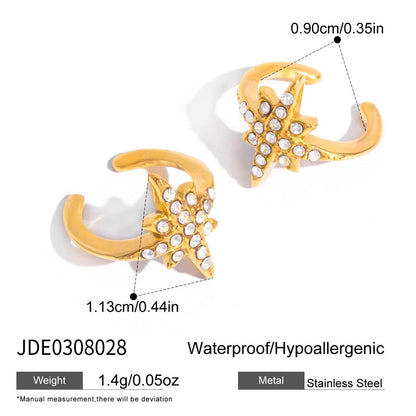 18K Gold Cosmic Charm Huggie Dangle Earrings Star Ear Cuff Set