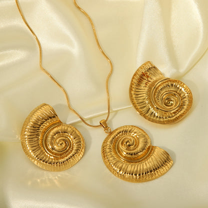 18K Gold Summer Shell Pendant Statement Stud Earrings