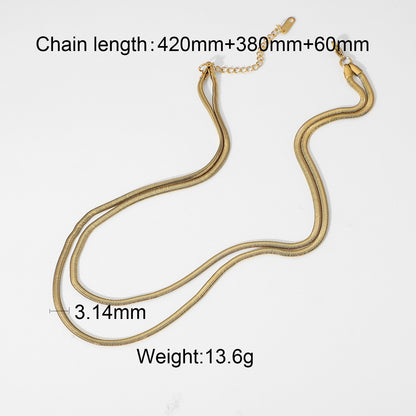 18K Gold Herringbone Snake Chain Extra Long Layered Necklace Set