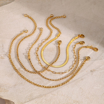 18K Gold Essential Dainty Paperclip Rope Herringbone Snake Chain Bracelet Stacks