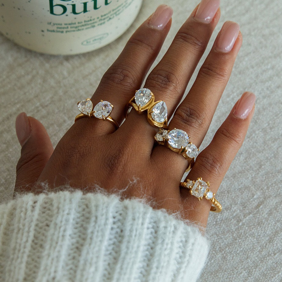 18K Gold Diamond Royale Statement CZ Cocktail Ring