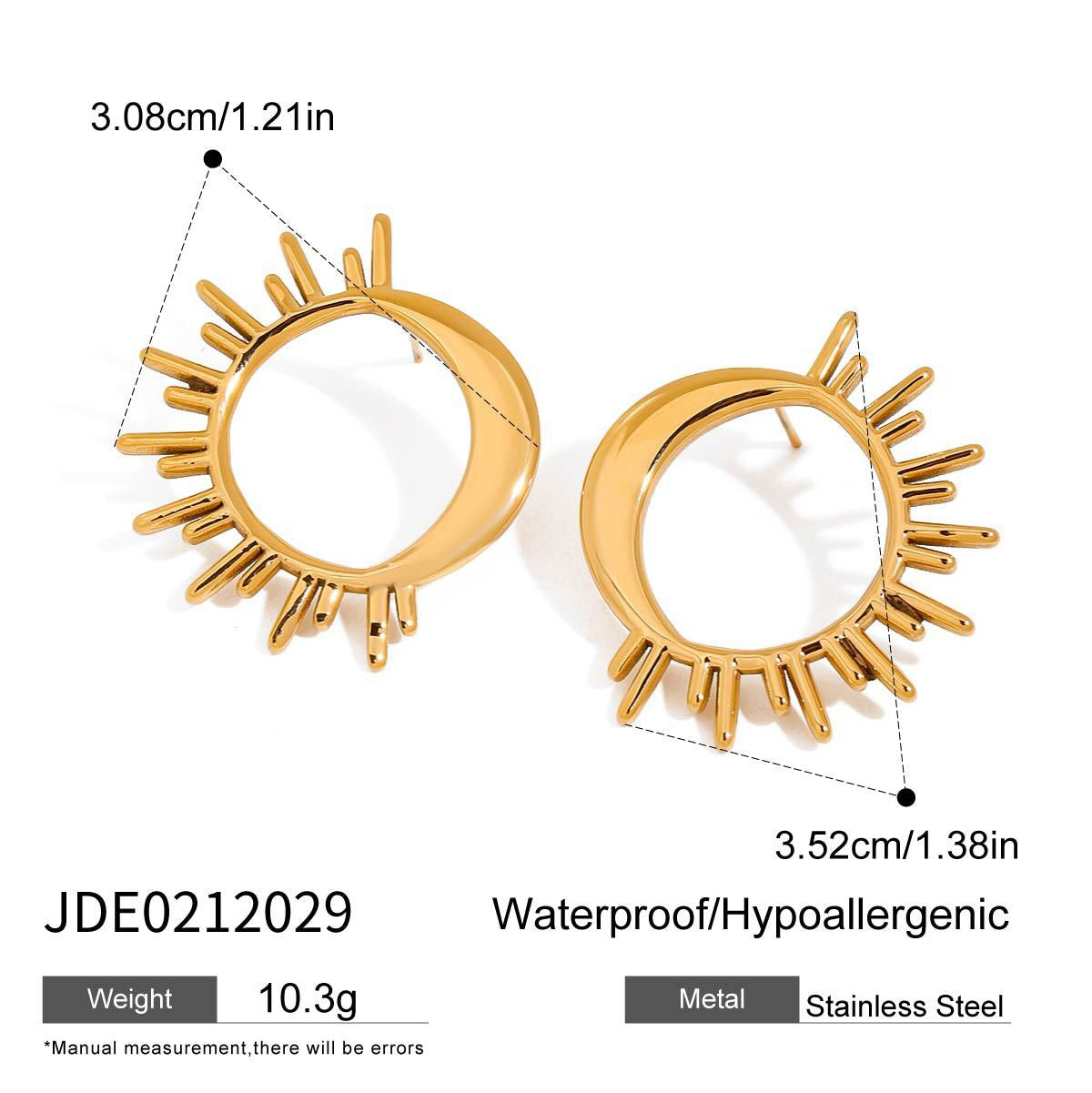 18K Gold Glowing Sun Statement Stud Earrings