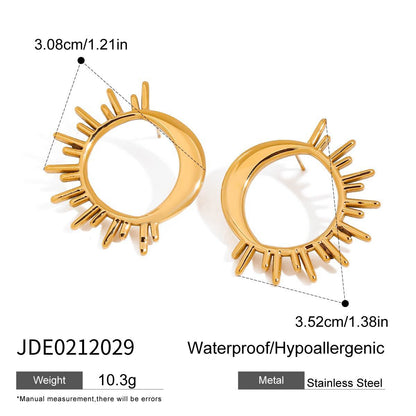 18K Gold Glowing Sun Statement Stud Earrings