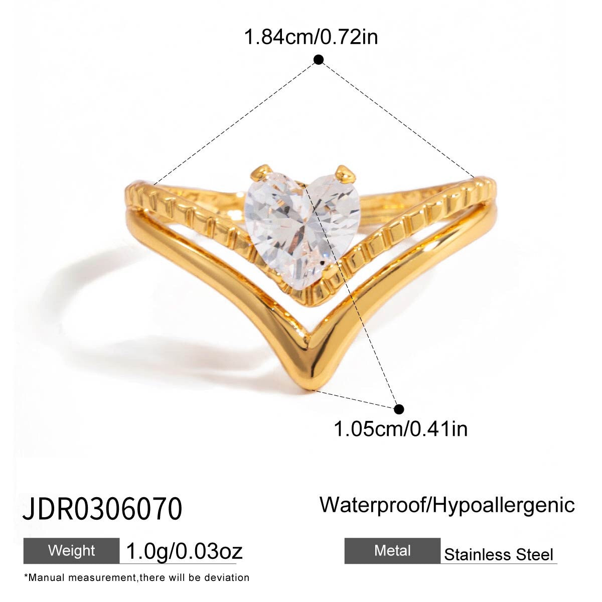 18K Gold Daily Glam Flower Heart CZ Statement Rings Set
