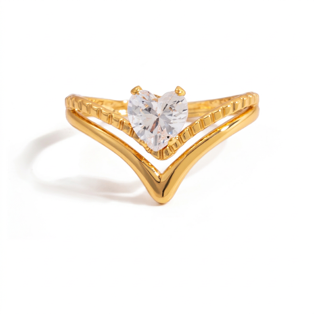 18K Gold Daily Glam Flower Heart CZ Statement Rings Set