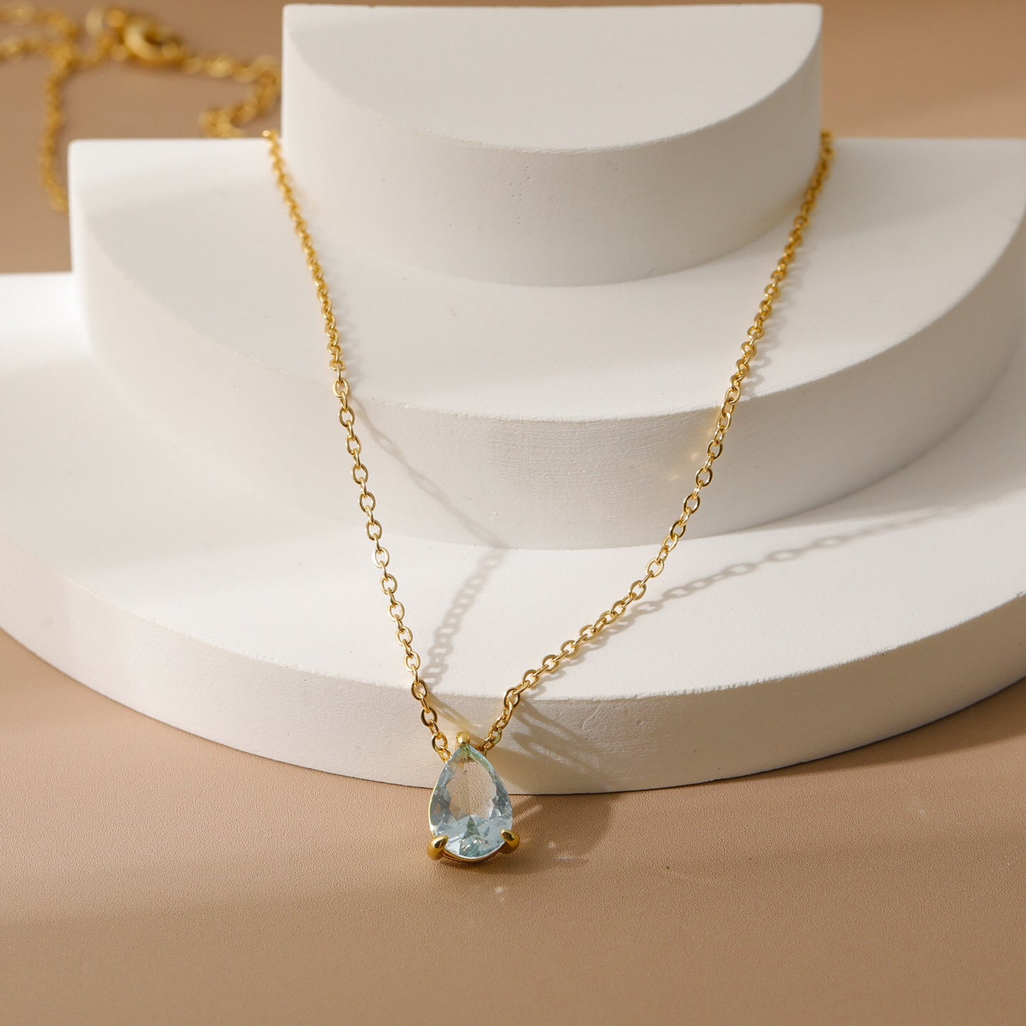 18K Gold Teardrop Birthstone Pendant Necklace