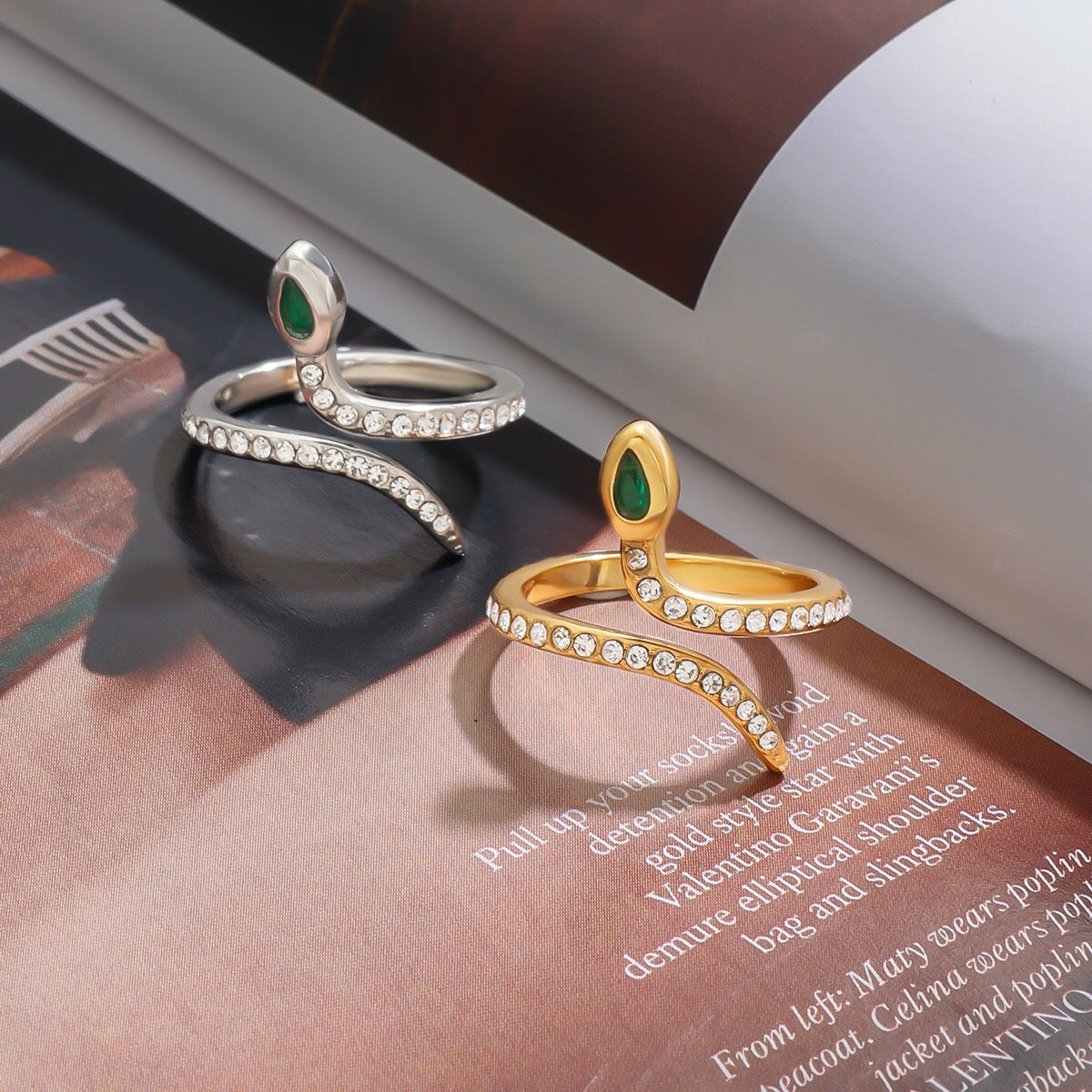 18K Gold Femme Fatale Emerald Pave Snake Ring