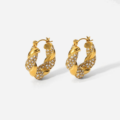 18K Gold Bling Twisted Small Hoop Huggie Earrings