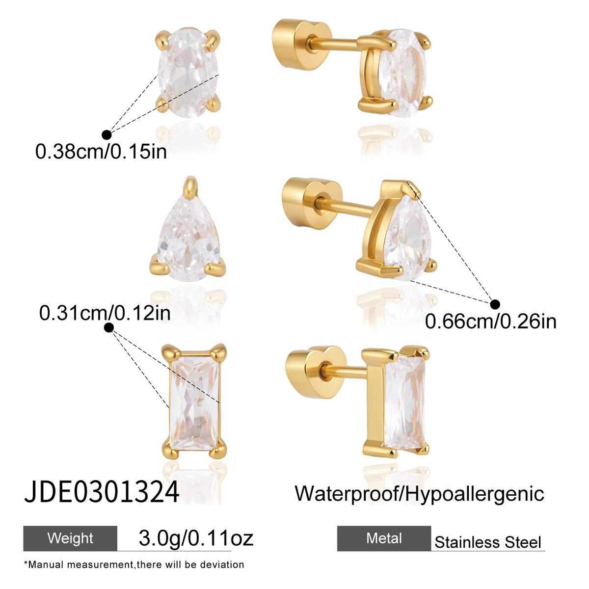 18K Gold Tiny Stars Flat Back Stud Nap Earrings Set