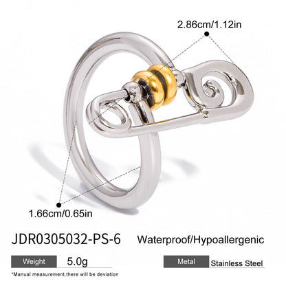 18K Gold and Silver Two Tone Safety Pin Statement Ring