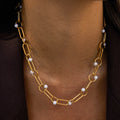 18K Gold Modern Loop Pearl Circle Chain Necklace