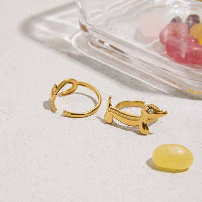 18K Gold Pet Lovers Cat and Dog Stacking Ring