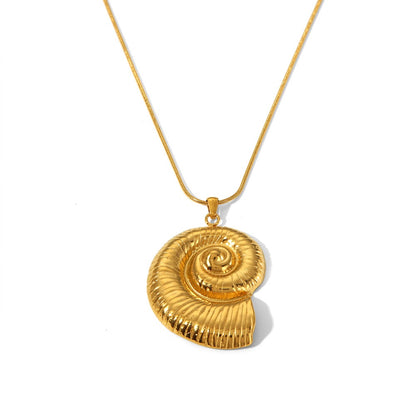 18K Gold Summer Shell Pendant Statement Stud Earrings