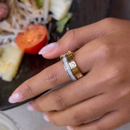 18K Gold and Silver Two Tone Noble Multiple Linked Eternity Spinelli Ring Stack