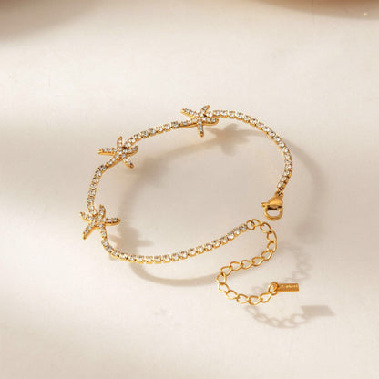 18K Gold Starfall by the Sea Pave Starfish Dainty Tennis Chain Bracelet