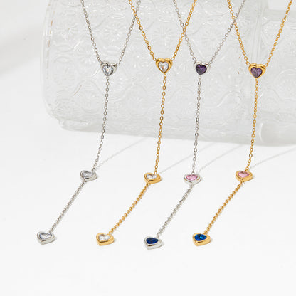 18K Gold Bejeweled Heart Lariat Necklace