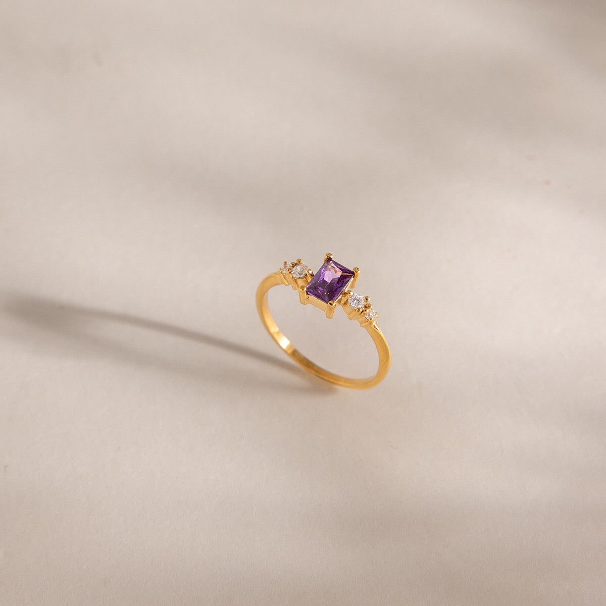 18K Gold Lavender Glow Februray Birthstone Dainty Stacking Ring