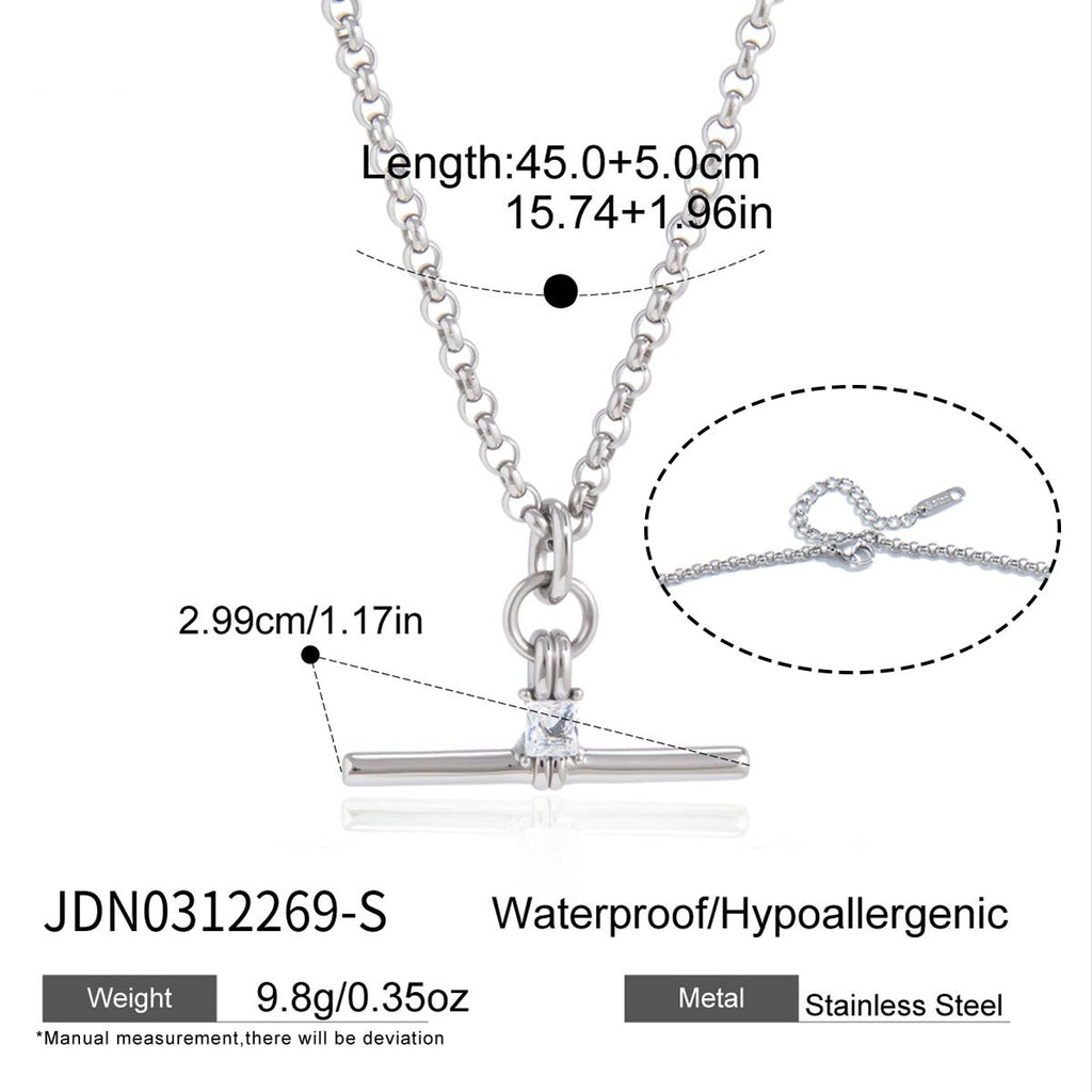18K Gold and Silver Downtown T-Bar Statement Pendant Necklace