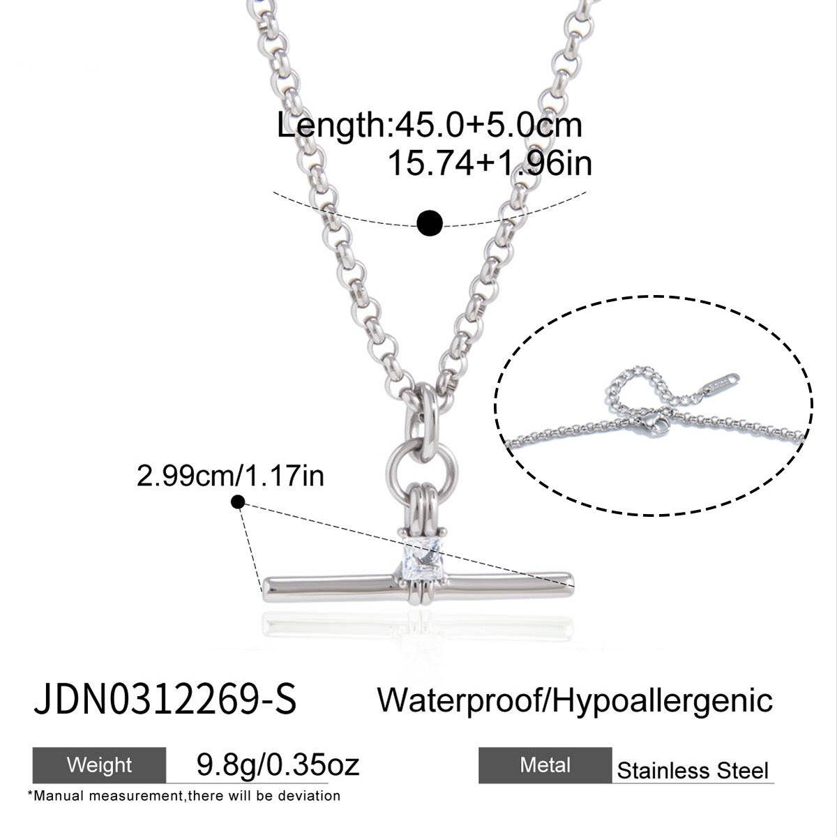 18K Gold and Silver Downtown T-Bar Statement Pendant Necklace