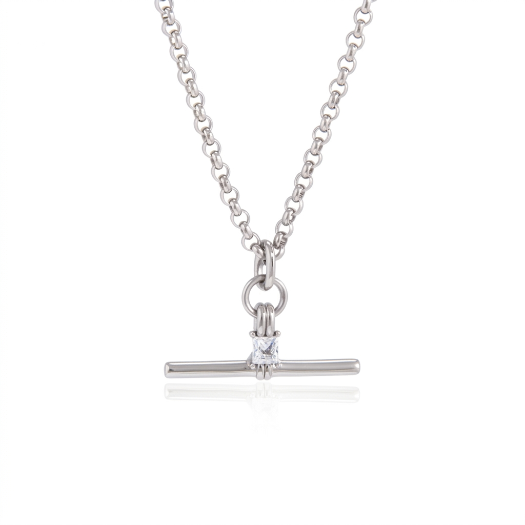 18K Gold and Silver Downtown T-Bar Statement Pendant Necklace